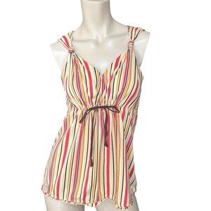 Vintage Y2K Striped Tank Top Size L Babydoll Fairy Indie Milkmaid Boho Hippie